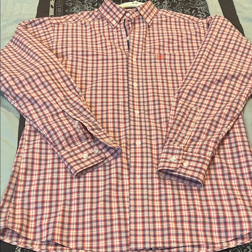 ARIAT PRO SERIES Classic Red and White Plaid Men's Shirt